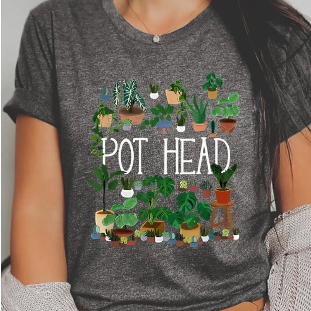 NEW Potted Plant Lover T Shirt Gray Garden Trendy Summer Top Women's Clothing
